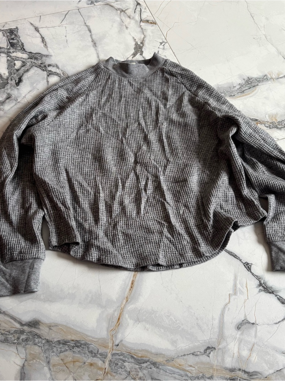 Madewell Gray Waffle Knit Long-Sleeve Top